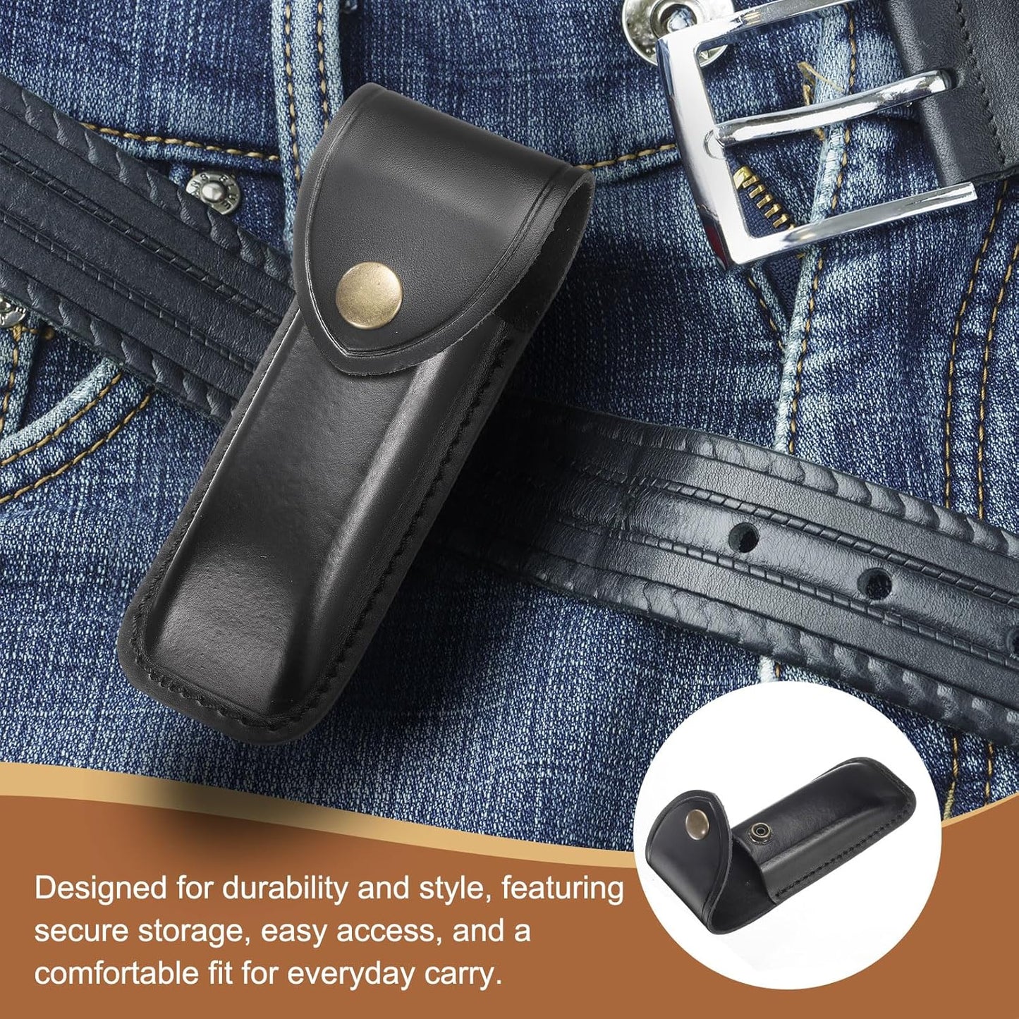 2pcs Leather Knife Sheath 5.71" Leather Pocket Knife Sheath with Hole for Folding Knife Camping Hunting Outdoors, Black
