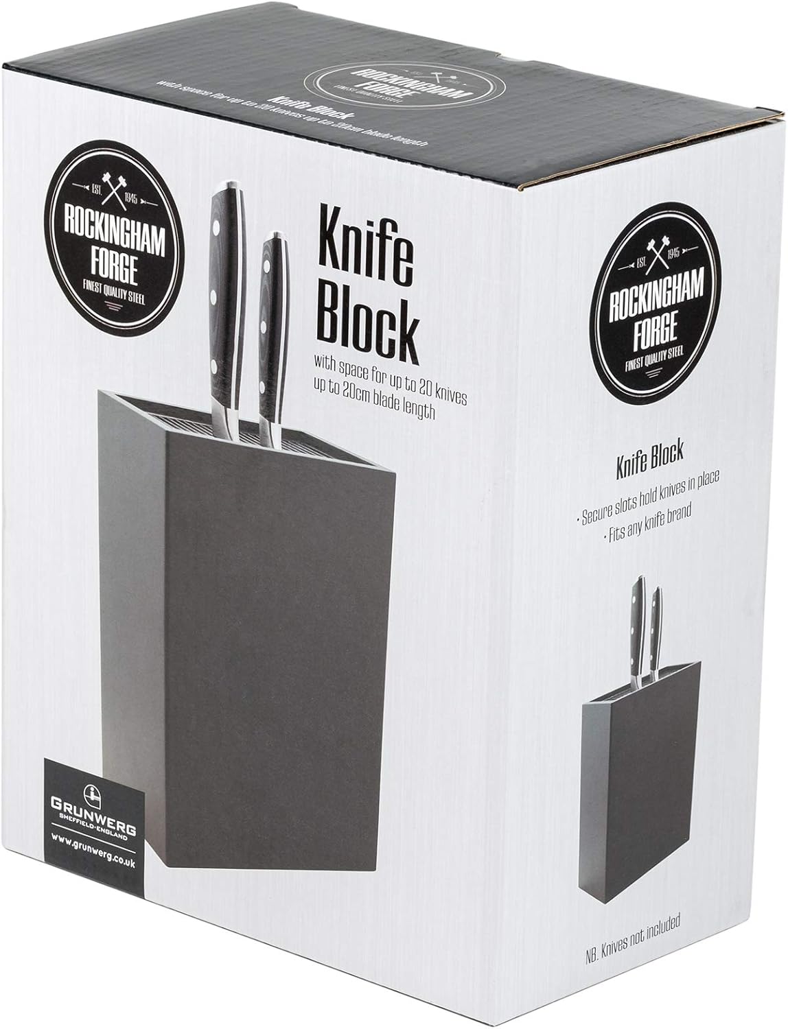 Universal Upright Knife Block Holder for 20 Knives Blades Up to 20cm Long, Matt Black