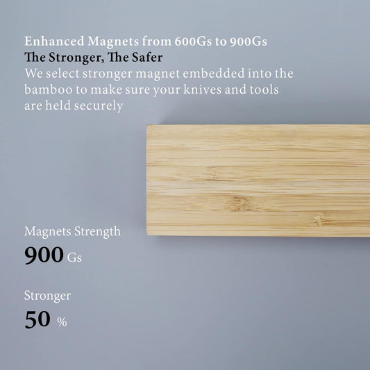 Bamboo Magnetic Knife Holder for Wall 17 inch Knife Magnetic Strip Bar Rack- 50% Stronger Magnet - Safe, Secure & Easy Storage Solution for Kitchen Knives, Metal Utensils & More