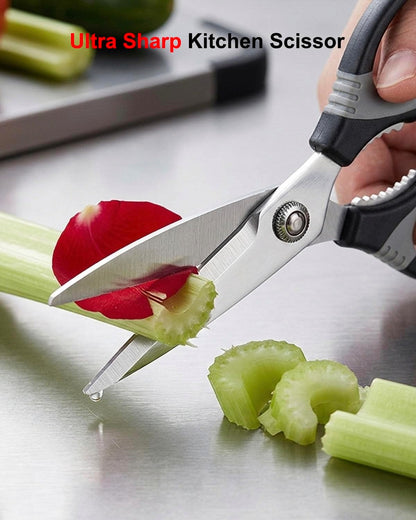 All-Purpose Kitchen Scissors, Heavy Duty Kitchen Shears with Serrated Blade, Detachable Stainless Steel Cooking Scissors for BBQ, Camping, Meat, Seafood, Herbs & Food Prep, Dishwasher Safe