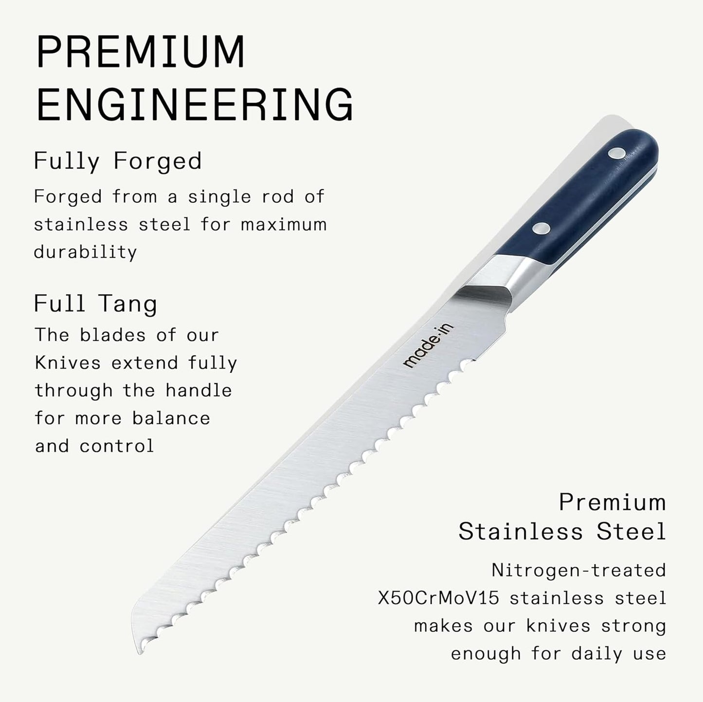 Cookware - 9" Bread Knife France - Full Tang with Harbour Blue Handle