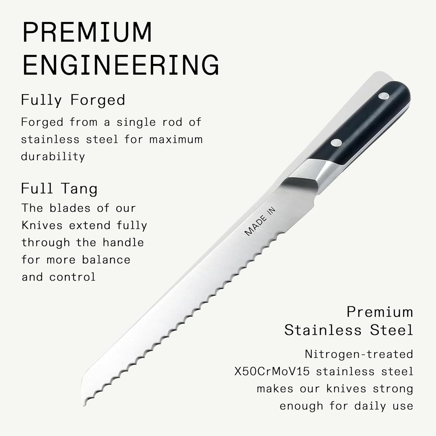 Cookware - 9" Bread Knife France - Full Tang with Harbour Blue Handle