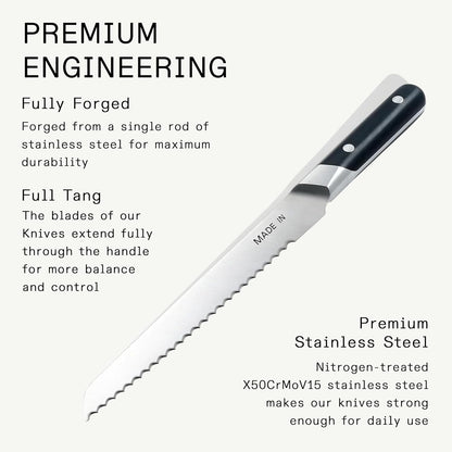 Cookware - 9" Bread Knife France - Full Tang with Harbour Blue Handle