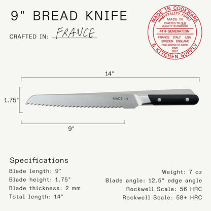 Cookware - 9" Bread Knife France - Full Tang with Harbour Blue Handle