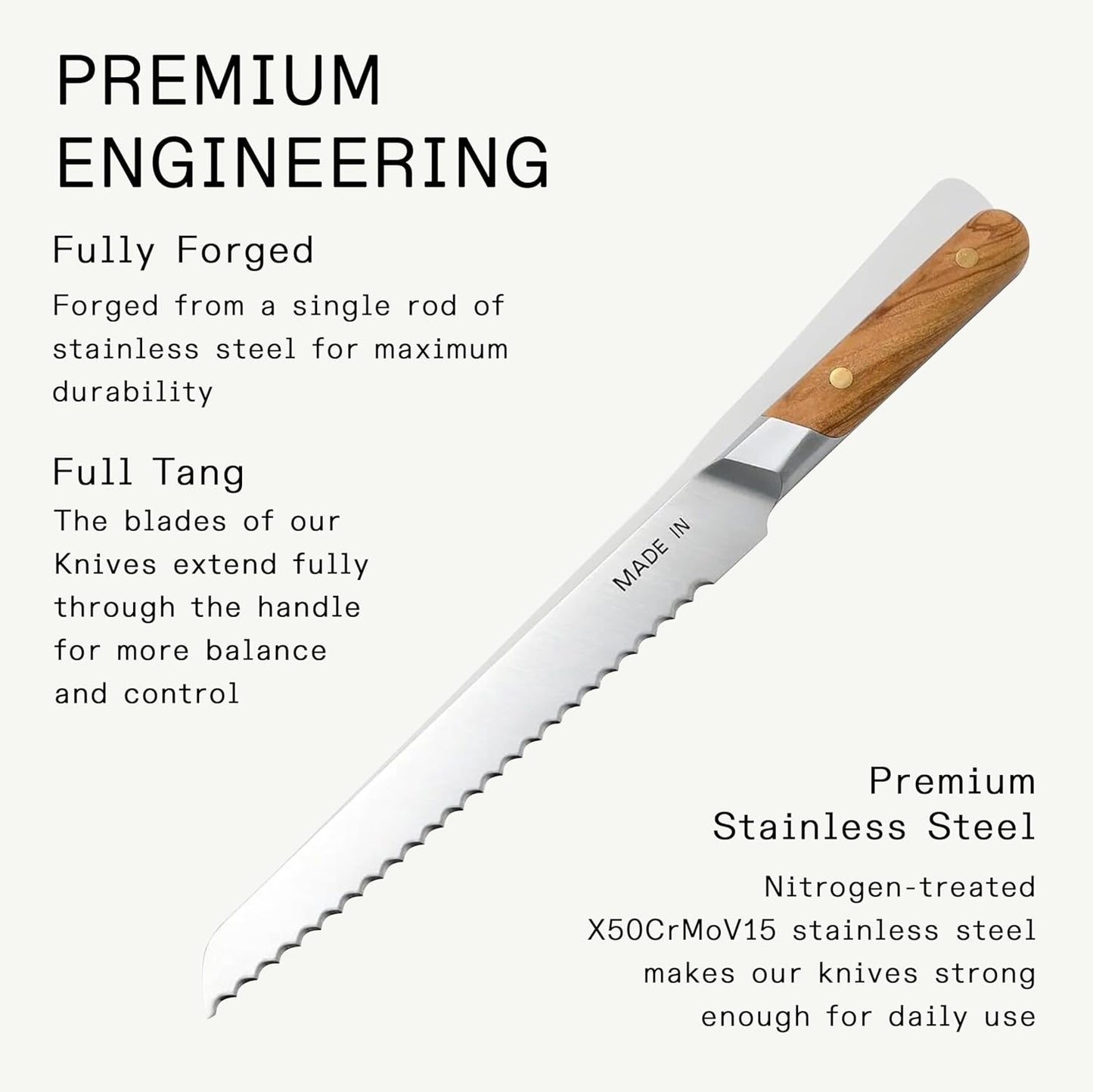 Cookware - 9" Bread Knife France - Full Tang with Harbour Blue Handle