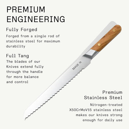 Cookware - 9" Bread Knife France - Full Tang with Harbour Blue Handle