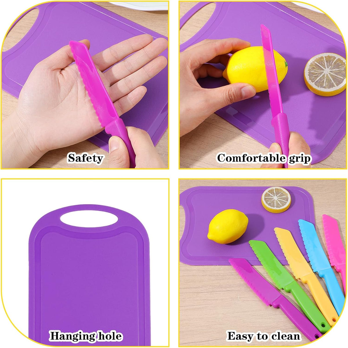 30 Pcs Kids Plastic Knife Set with Cutting Board, Plastic Safe Knives Toddler Cutting Board Colorful Toddler Kids Cooking Utensils for Salad Fruit Vegetables