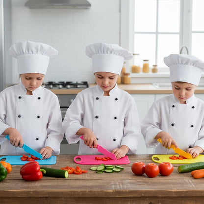 30 Pcs Kids Plastic Knife Set with Cutting Board, Plastic Safe Knives Toddler Cutting Board Colorful Toddler Kids Cooking Utensils for Salad Fruit Vegetables