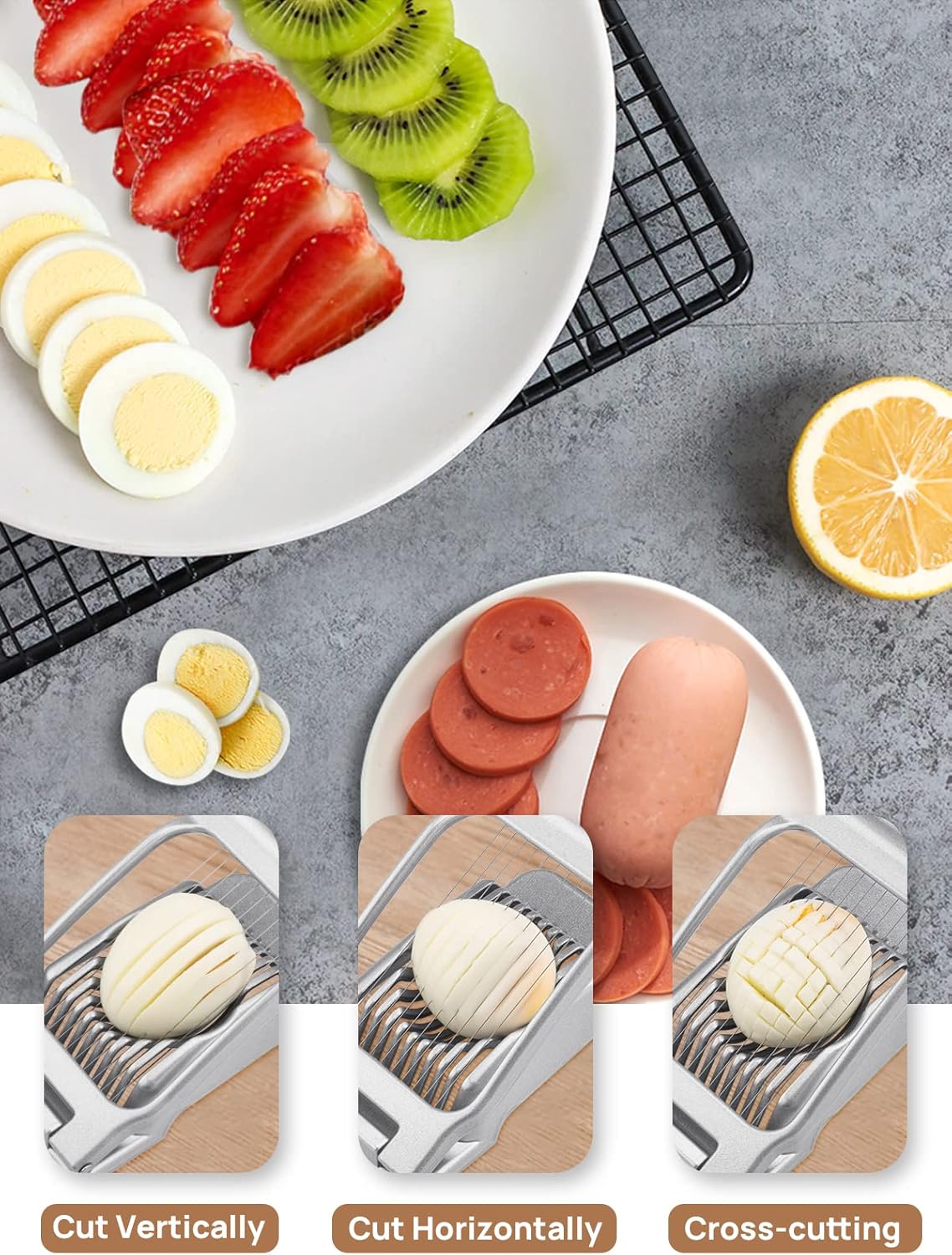 Egg Slicer for Hard Boiled Eggs, Heavy Duty Aluminium Fruit Slicer | Stainless Steel Wires, Egg Cutter For Egg Mushroom Strawberry Soft Fruit, Dishwasher Safe, Easy to Clean