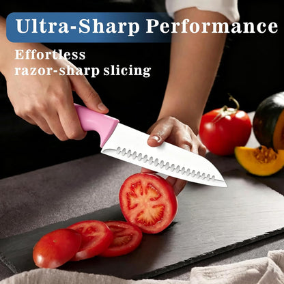 Knife Set, 15 Piece Knife Block Set with Built-in Sharpener, Dishwasher Safe, Rust Resistant, Ergonomic Handle, Stainless Steel Pink