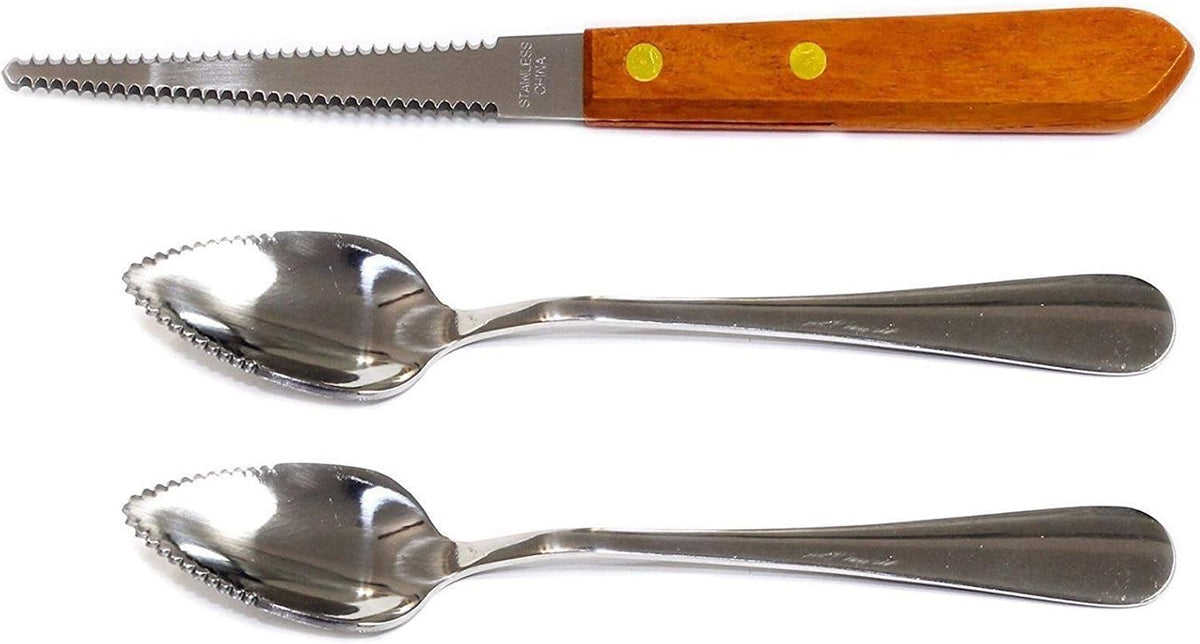 rik rik Set of 1 Grapefruit Knife & 2 Grapefruit Spoons Stainless Steel, Serrated Edges