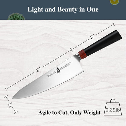 Chef Knife 8 inch Kitchen Knife Cooking Knife Chef's Knife Pro Japanese Gyuto Knife for Vegetable Fruit and Meat, AUS-8 High Carbon Stainless Steel with Ergonomic Handle Gift Box, Ring Lite Series