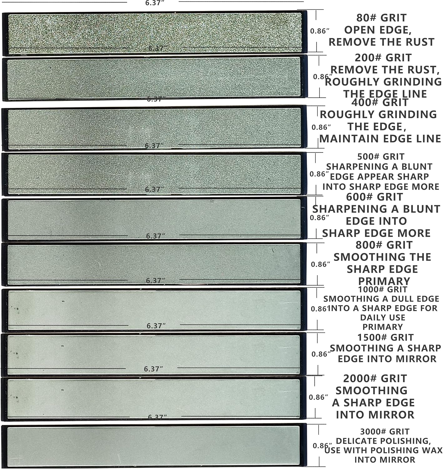 Value pack Diamond Knife Sharpening Stones kit diamond plates Kit Sharpen Knife blades sharp Surface flat Must-haves for Ruixin type sharpeners (#80#200#400#500#600#800#1000#1500#2000#3000)