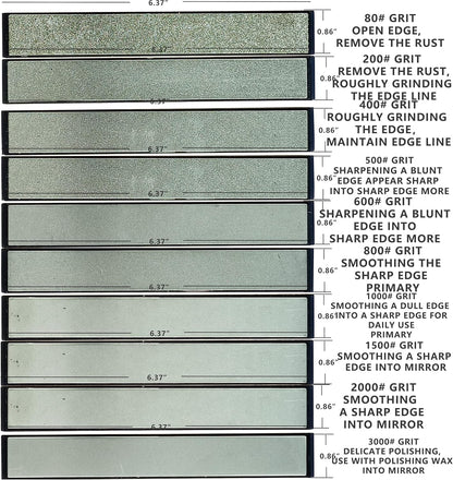 Value pack Diamond Knife Sharpening Stones kit diamond plates Kit Sharpen Knife blades sharp Surface flat Must-haves for Ruixin type sharpeners (#80#200#400#500#600#800#1000#1500#2000#3000)