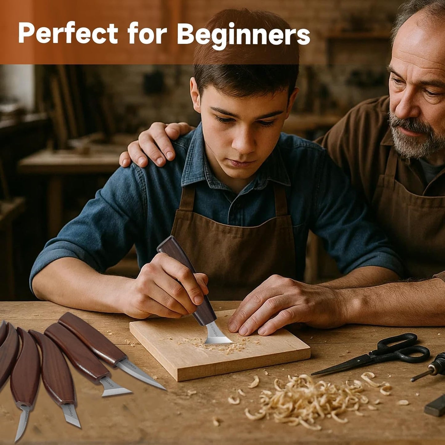 Wood Carving Kit, 17Pcs Wood Carving Tools, Professional Whittling Knife Set, Wooden Hand Knives with Sheath & Deluxe Leather Roll Bag for Beginners Adults & Starter Woodworking