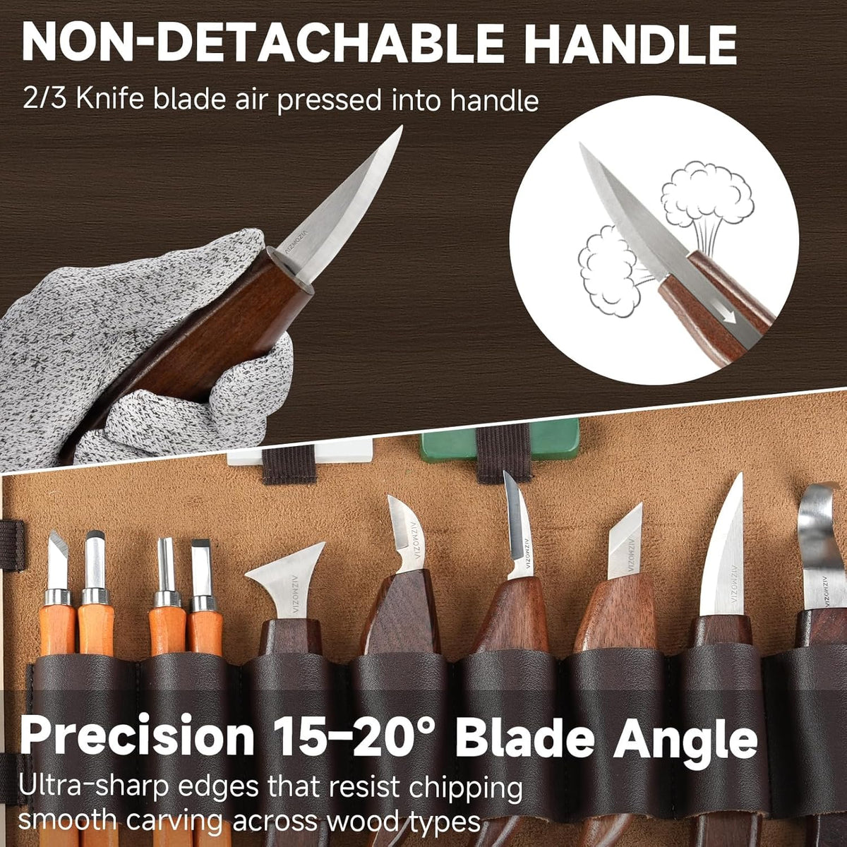 Wood Carving Kit, 17Pcs Wood Carving Tools, Professional Whittling Knife Set, Wooden Hand Knives with Sheath & Deluxe Leather Roll Bag for Beginners Adults & Starter Woodworking