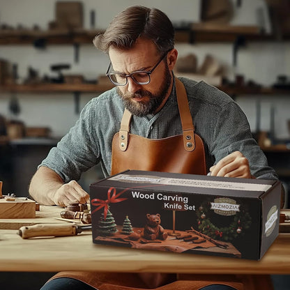 Wood Carving Kit, 17Pcs Wood Carving Tools, Professional Whittling Knife Set, Wooden Hand Knives with Sheath & Deluxe Leather Roll Bag for Beginners Adults & Starter Woodworking