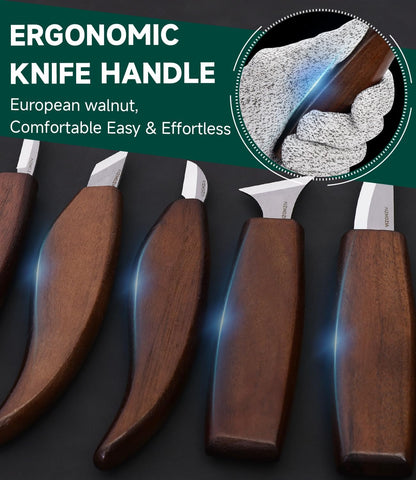 Wood Carving Kit, 17Pcs Wood Carving Tools, Professional Whittling Knife Set, Wooden Hand Knives with Sheath & Deluxe Leather Roll Bag for Beginners Adults & Starter Woodworking