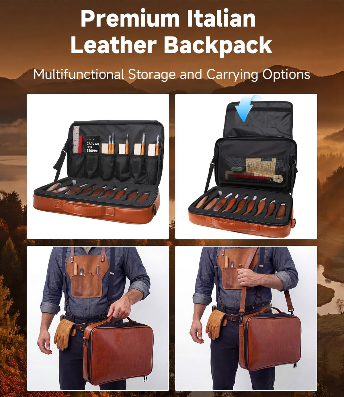 Wood Carving Kit, 17Pcs Wood Carving Tools, Professional Whittling Knife Set, Wooden Hand Knives with Sheath & Deluxe Leather Roll Bag for Beginners Adults & Starter Woodworking