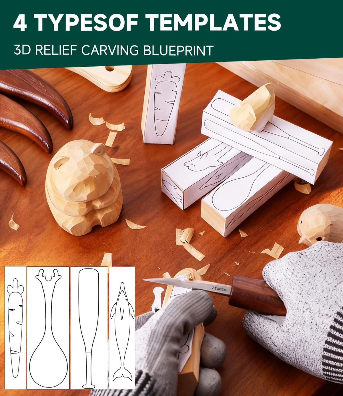 Wood Carving Kit, 17Pcs Wood Carving Tools, Professional Whittling Knife Set, Wooden Hand Knives with Sheath & Deluxe Leather Roll Bag for Beginners Adults & Starter Woodworking