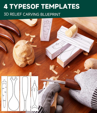 Wood Carving Kit, 17Pcs Wood Carving Tools, Professional Whittling Knife Set, Wooden Hand Knives with Sheath & Deluxe Leather Roll Bag for Beginners Adults & Starter Woodworking