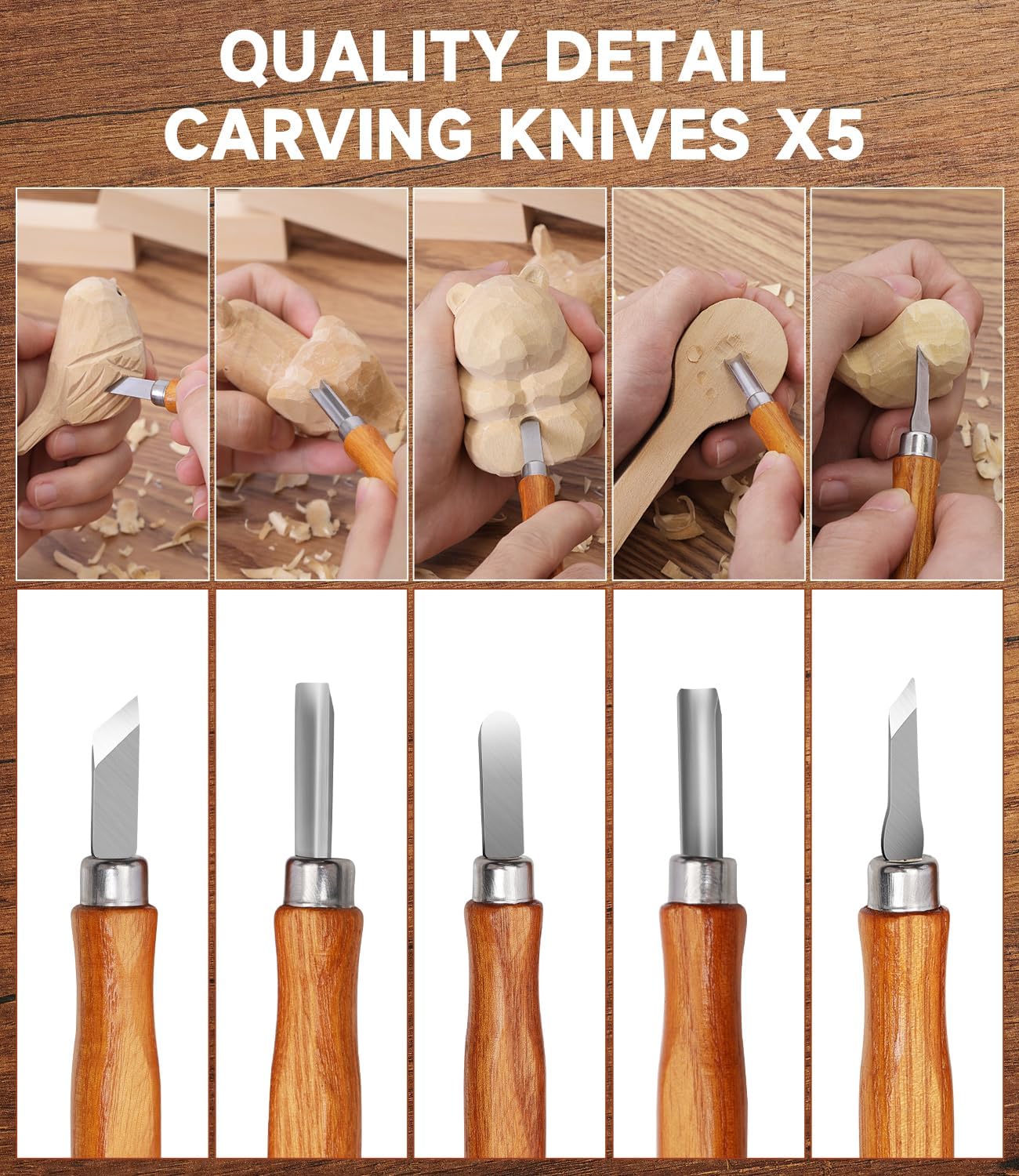 Wood Carving Kit, 17Pcs Wood Carving Tools, Professional Whittling Knife Set, Wooden Hand Knives with Sheath & Deluxe Leather Roll Bag for Beginners Adults & Starter Woodworking