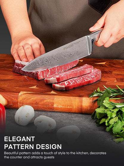 Knife Set, FOHERE 7 Pieces Kitchen Knife Set with Built-in 5 x Sharpeners, Waved Texture Knife Set with Block, Stainless Steel Knife Block Set, Sharp Knives Set with Ergonomic Handle