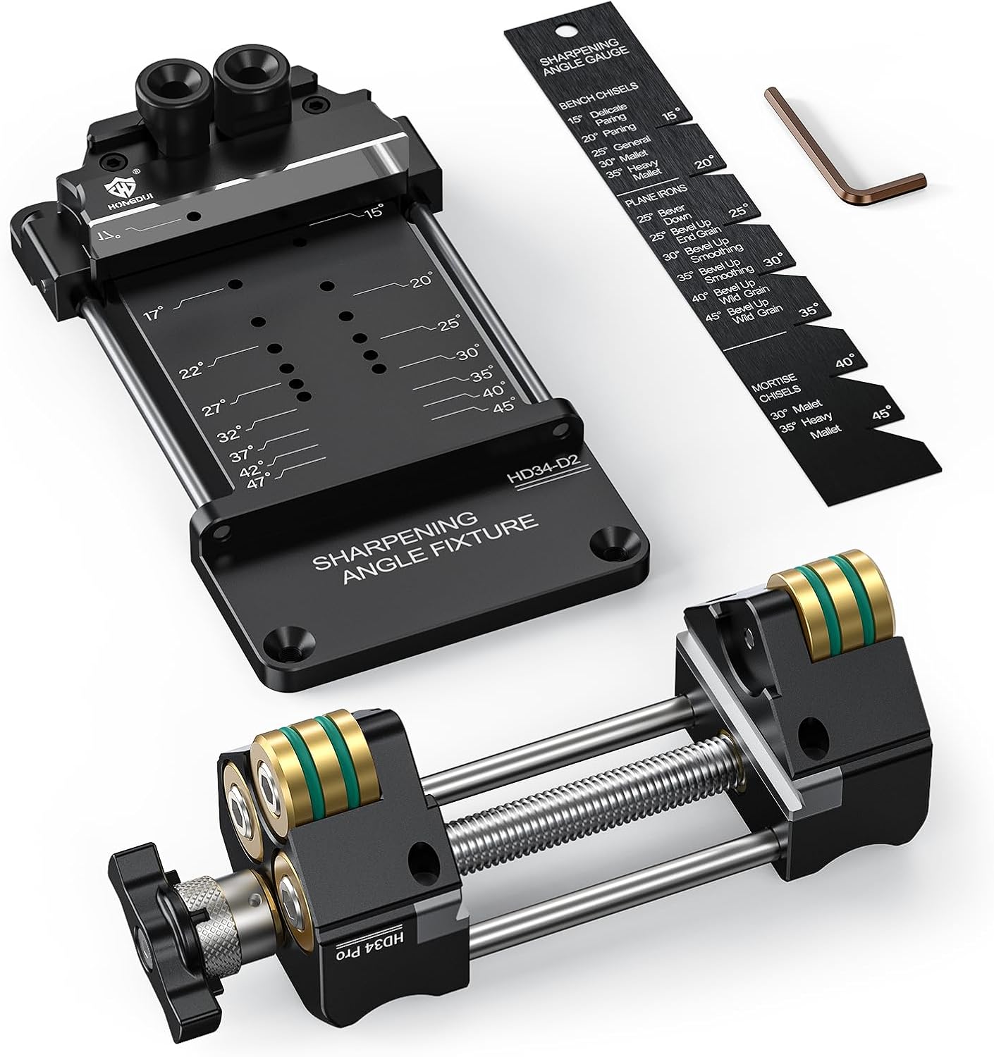 HONGDUI HD34 Chisel Sharpening Jig Honing Guide for 0.1"-3.2" Chisel Planes | 15°-47°Adjustable Auto-Lock Angle Fixture & Gauge, Ultra Straight Roller, Ergonomic Design, Precision and Fast Sharpening