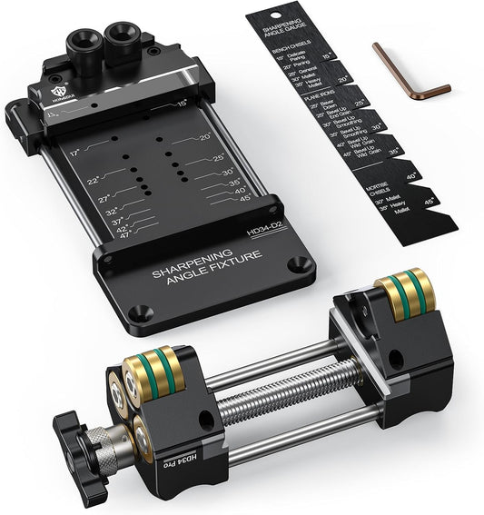HONGDUI HD34 Chisel Sharpening Jig Honing Guide for 0.1"-3.2" Chisel Planes | 15°-47°Adjustable Auto-Lock Angle Fixture & Gauge, Ultra Straight Roller, Ergonomic Design, Precision and Fast Sharpening