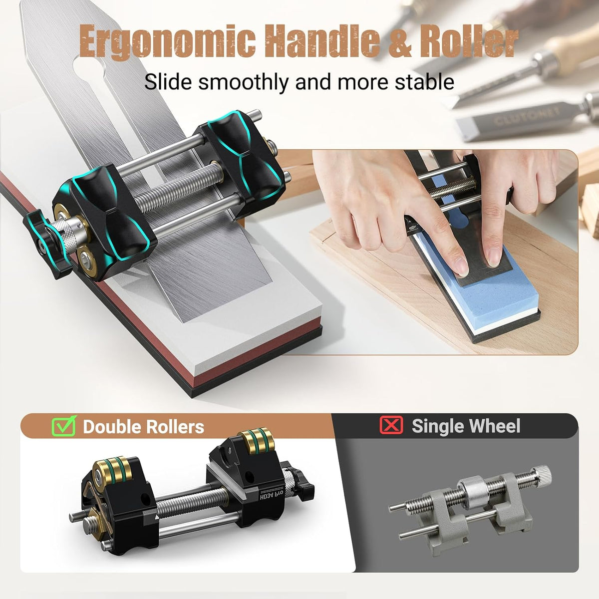 HONGDUI HD34 Chisel Sharpening Jig Honing Guide for 0.1"-3.2" Chisel Planes | 15°-47°Adjustable Auto-Lock Angle Fixture & Gauge, Ultra Straight Roller, Ergonomic Design, Precision and Fast Sharpening