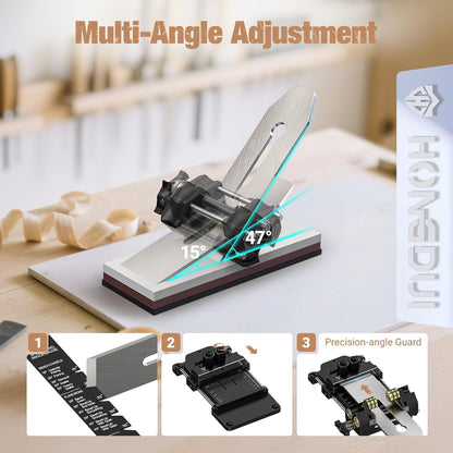 HONGDUI HD34 Chisel Sharpening Jig Honing Guide for 0.1"-3.2" Chisel Planes | 15°-47°Adjustable Auto-Lock Angle Fixture & Gauge, Ultra Straight Roller, Ergonomic Design, Precision and Fast Sharpening