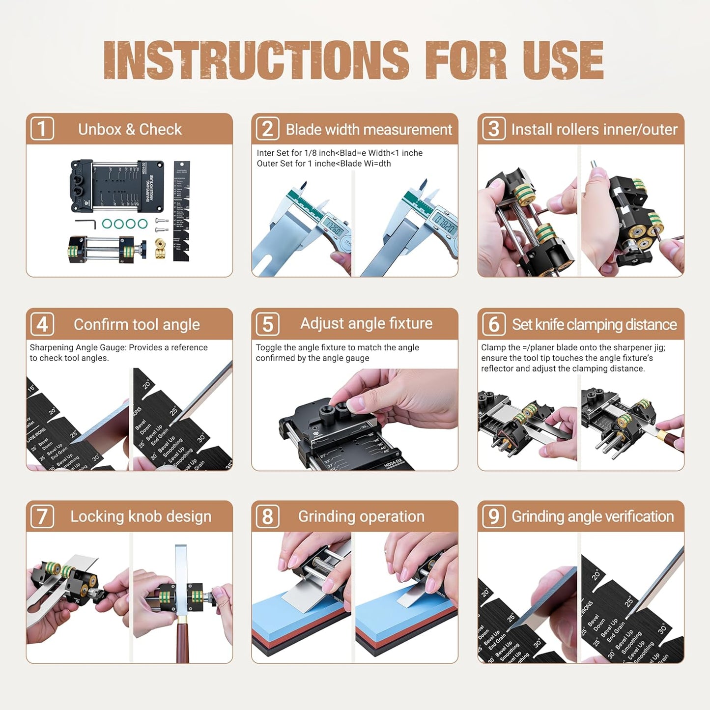 HONGDUI HD34 Chisel Sharpening Jig Honing Guide for 0.1"-3.2" Chisel Planes | 15°-47°Adjustable Auto-Lock Angle Fixture & Gauge, Ultra Straight Roller, Ergonomic Design, Precision and Fast Sharpening