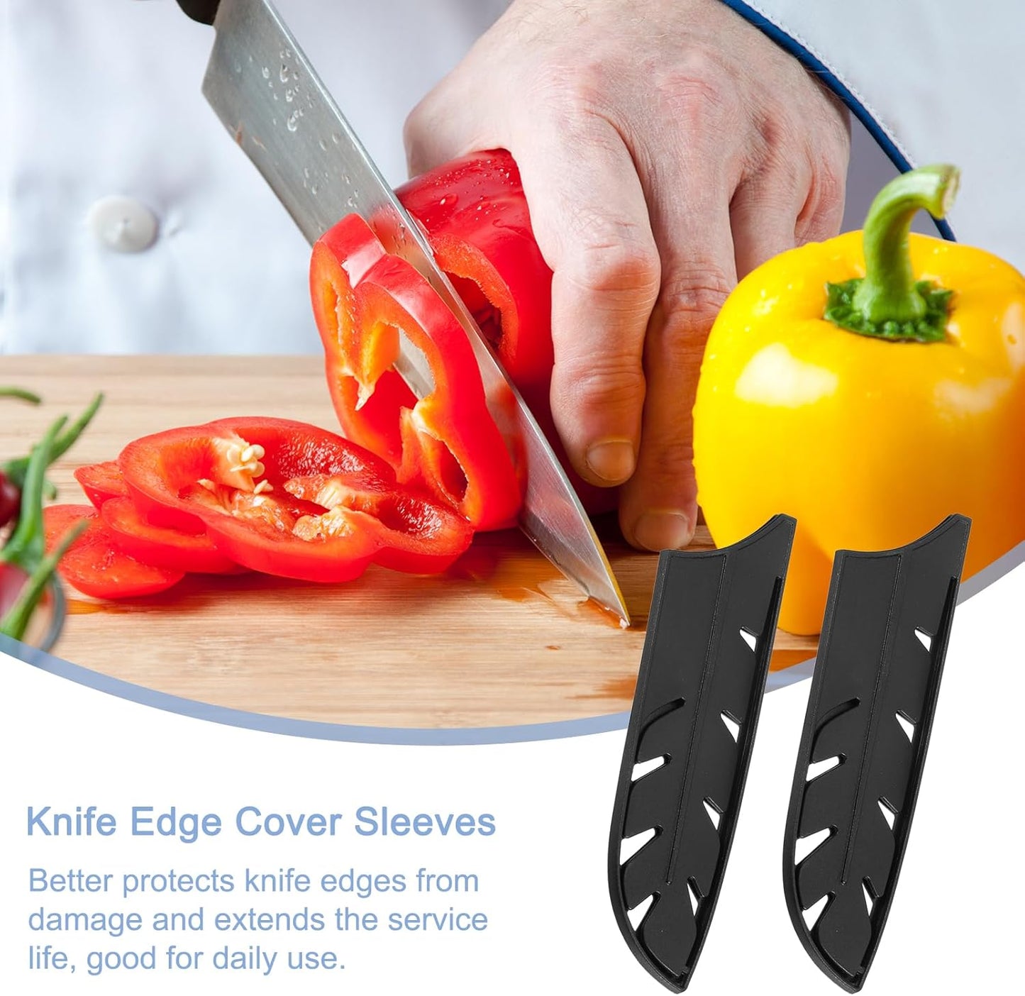 2Pcs Knife Cover Sleeves Blade Edge Guards for 7" Santoku Knife Blade Edge Protector Universal Knife Sheath for Kitchen, Black