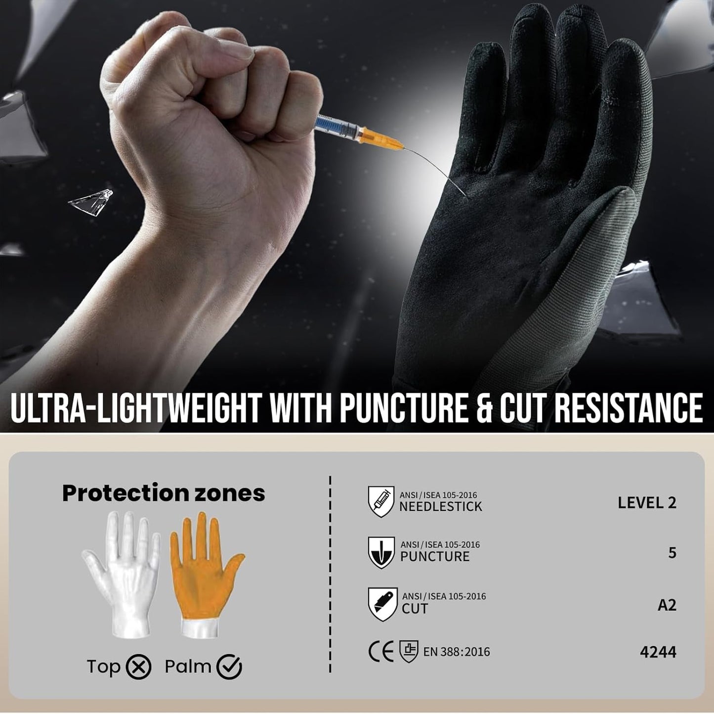 Level 5 Puncture Resistant Work Gloves, Level 2 Needle Resistant, L | Weightless Comfort, Breathable, Touchscreen, Grip Enhanced, Innovative Safety Gloves for Gardening, Carving, Fishing