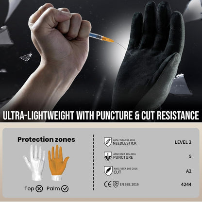 Level 5 Puncture Resistant Work Gloves, Level 2 Needle Resistant, L | Weightless Comfort, Breathable, Touchscreen, Grip Enhanced, Innovative Safety Gloves for Gardening, Carving, Fishing