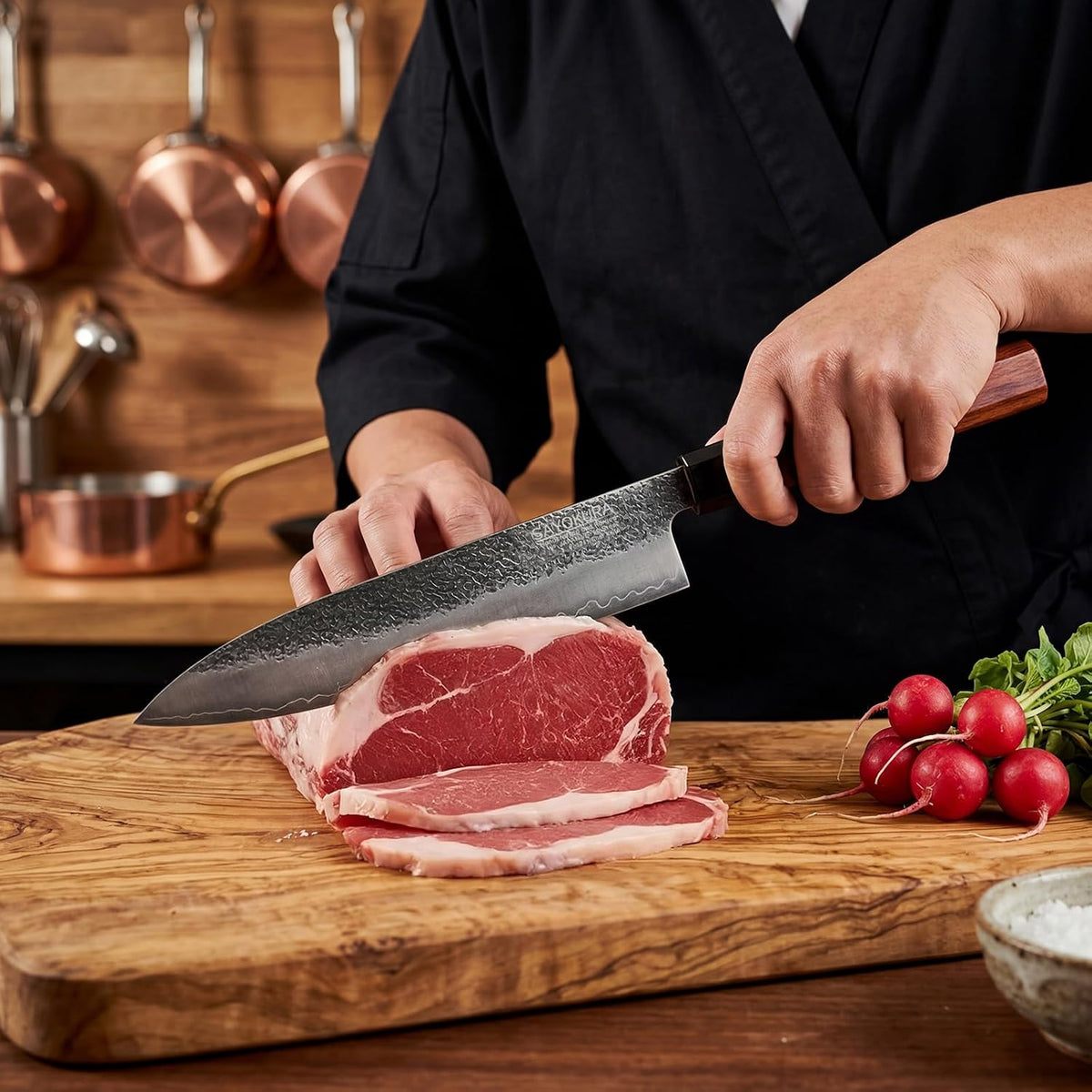 8" Professional Japanese Chef Knife, Authentic VG-10 Steel, 62 HRC, Ultra Sharp Corrosion Resistant Full Tang Blade, Octagonal Rosewood Handle, Handcrafted Knife with Premium Wooden Gift Box