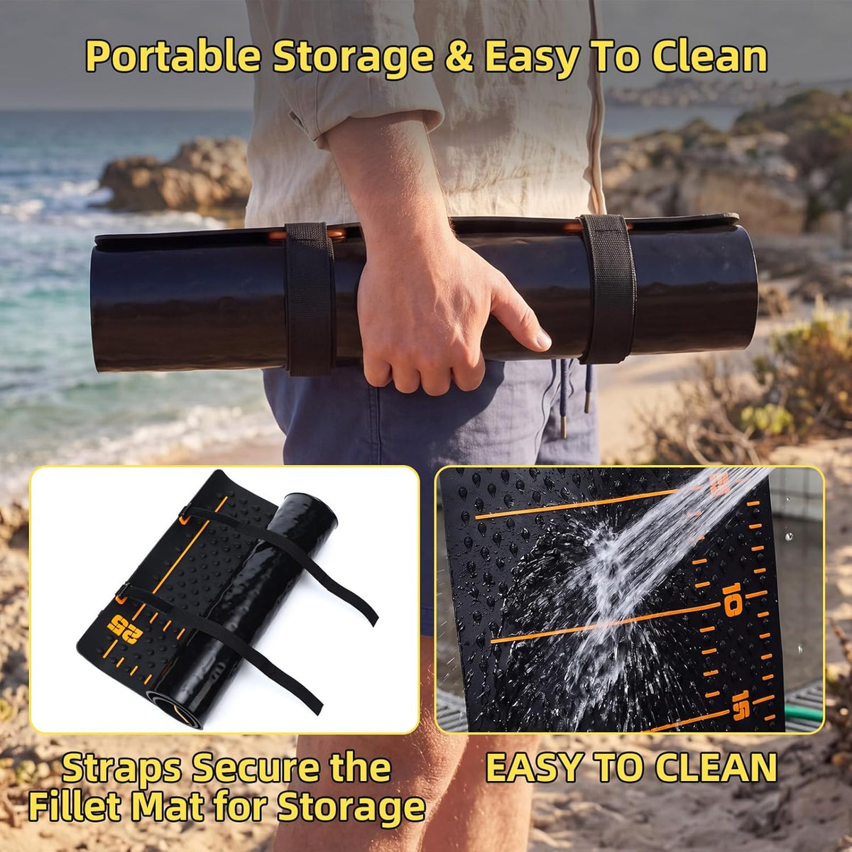 7 Pcs Fish Fillet Knife Set Fishing Cleaning Kit with 7" Stainless Steel Fillet Knife Non-slip Silicone Fish Mat Digital Scale Sharpener Scaler Cut Resistant Gloves Carrying Bag(Orange)