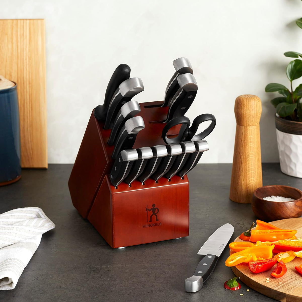 Premium Quality 15-Piece Knife Set with Block, Razor-Sharp, German Engineered Knife Informed by over 100 Years of Masterful Knife Making, Lightweight and Strong, Dark Brown