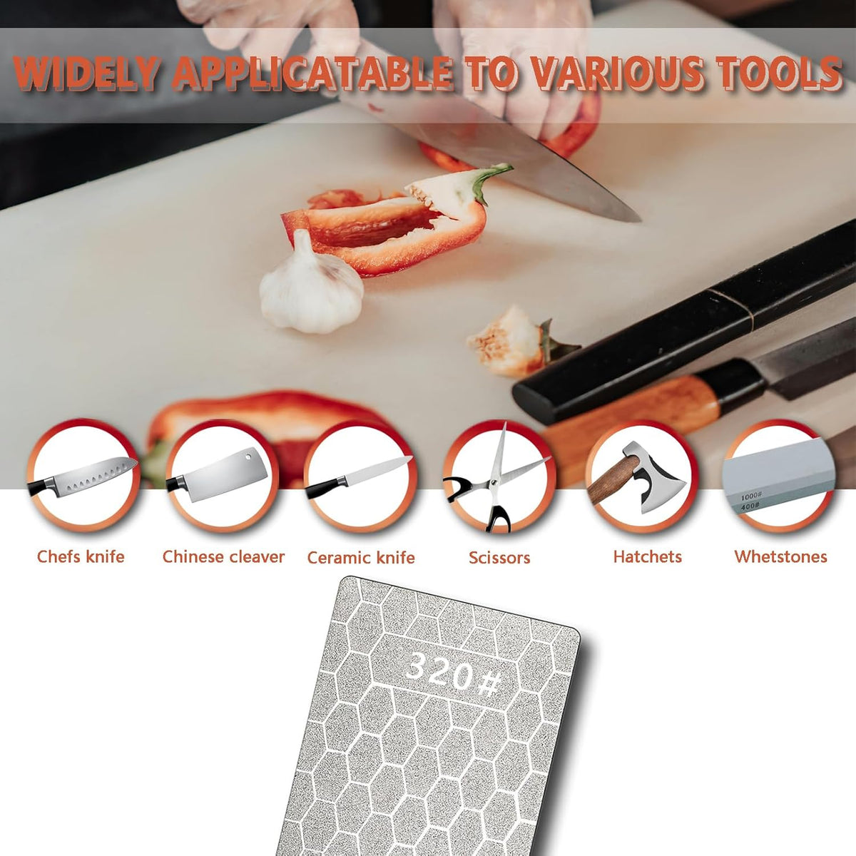 Diamond Sharpening Stone Flattening Stone Coarse or Fine Grit (320/1000/600/1200) with Non-Slip Base for Knives, Scissors & Tools (320 Grit - B)