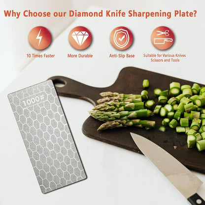 Diamond Sharpening Stone Flattening Stone Coarse or Fine Grit (320/1000/600/1200) with Non-Slip Base for Knives, Scissors & Tools (320 Grit - B)