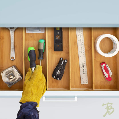 Expandable 5-Compartment Drawer Organizer, Expands from 13 to 22" Wide | 5 spacious compartments organize cooking utensils, serving pieces, silverware and large kitchen tools for easy access.