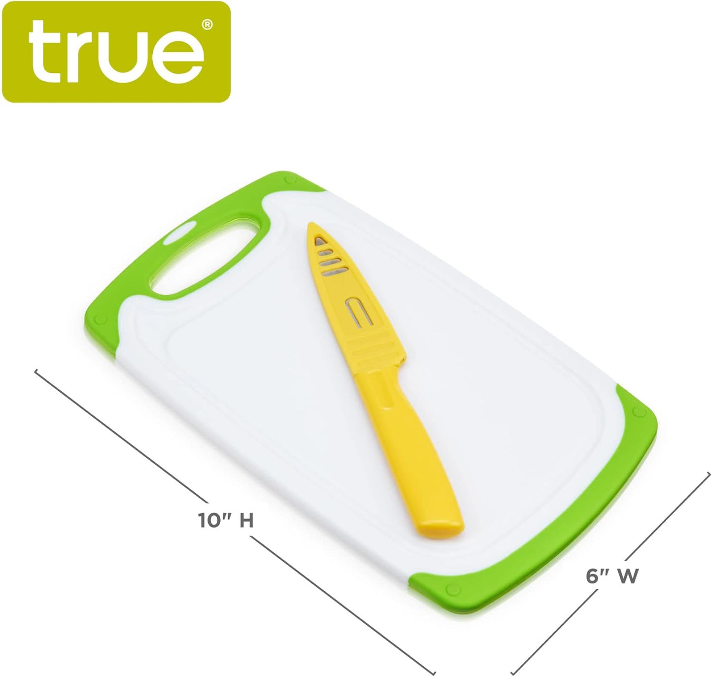 Small Cutting Board with Stainless Steel Blade Pairing Knife, Non Slip Silicone Grip Plastic Chopping Boards and Knives for Prepping Fruits, Vegetables, Cocktail Ganishes. 2-Piece Set