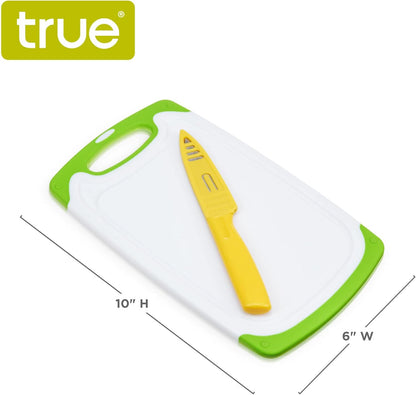 Small Cutting Board with Stainless Steel Blade Pairing Knife, Non Slip Silicone Grip Plastic Chopping Boards and Knives for Prepping Fruits, Vegetables, Cocktail Ganishes. 2-Piece Set