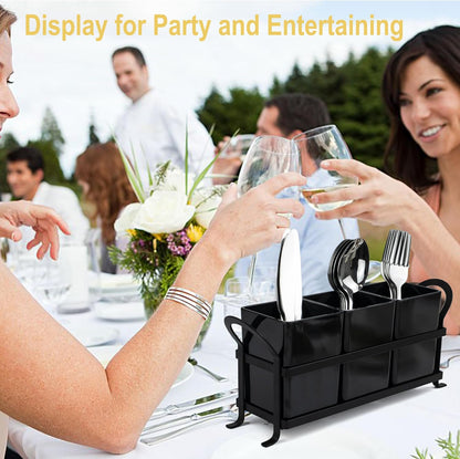 Cutlery Holder with Drain Holes, Dishwasher Safe Silverware Caddy for Party, Kitchen Counter, 3pcs Bins Set Countertop Utensil Holder for Spoons, Forks and Knives, Black