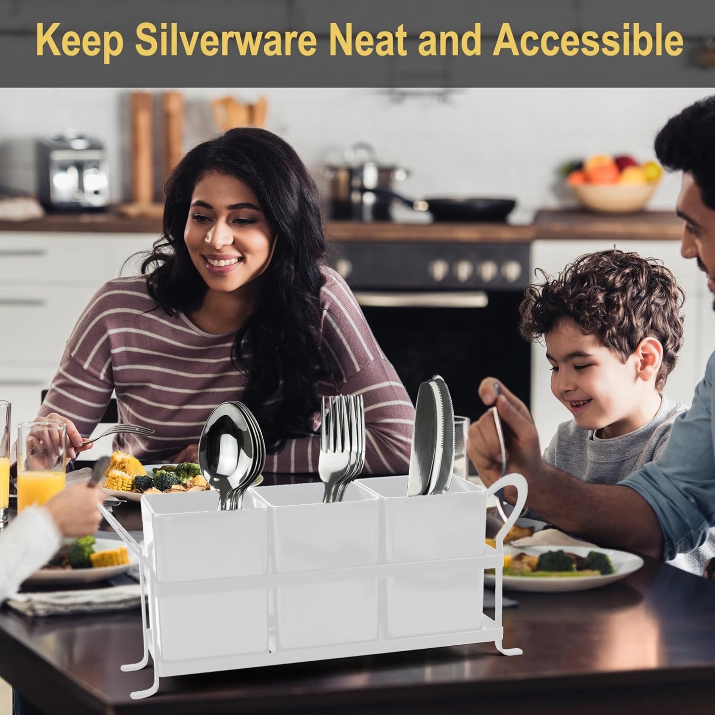 Cutlery Holder with Drain Holes, Dishwasher Safe Silverware Caddy for Party, Kitchen Counter, 3pcs Bins Set Countertop Utensil Holder for Spoons, Forks and Knives, Black