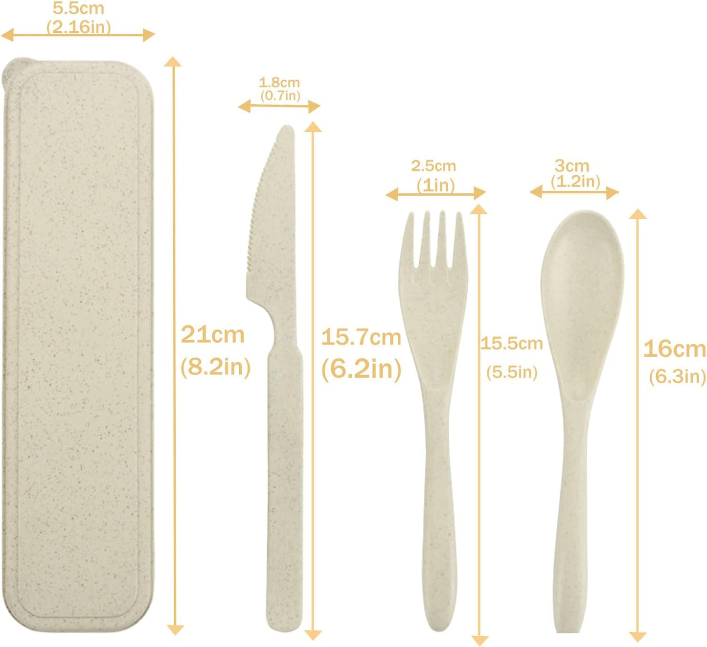 Wheat Straw Travel Cutlery Set with Case, Portable Reusable Flatware | BPA-free eco reusable tableware, dishwasher safe portable flatware for camping hiking picnic daily travel use