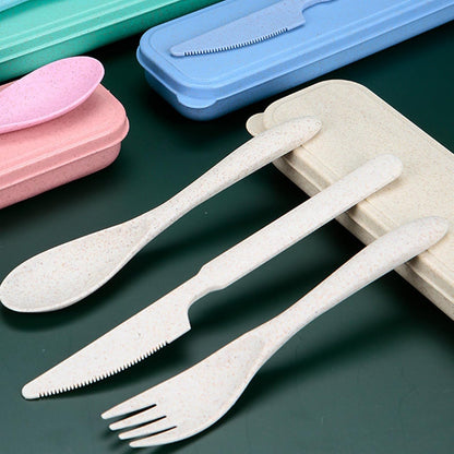 Wheat Straw Travel Cutlery Set with Case, Portable Reusable Flatware | BPA-free eco reusable tableware, dishwasher safe portable flatware for camping hiking picnic daily travel use