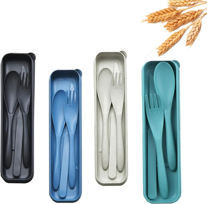 Wheat Straw Travel Cutlery Set with Case, Portable Reusable Flatware | BPA-free eco reusable tableware, dishwasher safe portable flatware for camping hiking picnic daily travel use