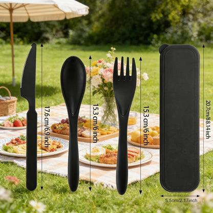 Wheat Straw Travel Cutlery Set with Case, Portable Reusable Flatware | BPA-free eco reusable tableware, dishwasher safe portable flatware for camping hiking picnic daily travel use