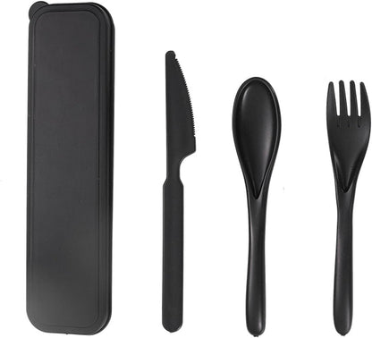Wheat Straw Travel Cutlery Set with Case, Portable Reusable Flatware | BPA-free eco reusable tableware, dishwasher safe portable flatware for camping hiking picnic daily travel use